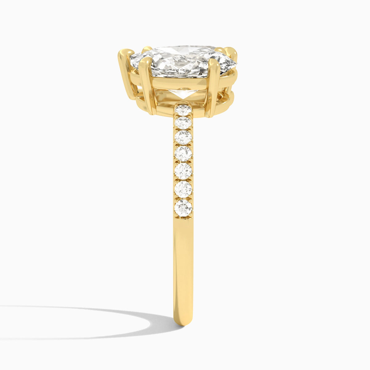 Toi Et Moi Oval and Pear Accented Diamond Engagement Ring In 18K Yellow Gold, Side View