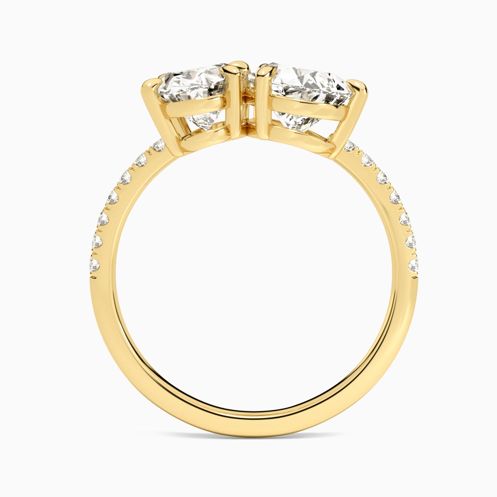 Toi Et Moi Oval and Pear Accented Diamond Engagement Ring In 14K Yellow Gold, Top View