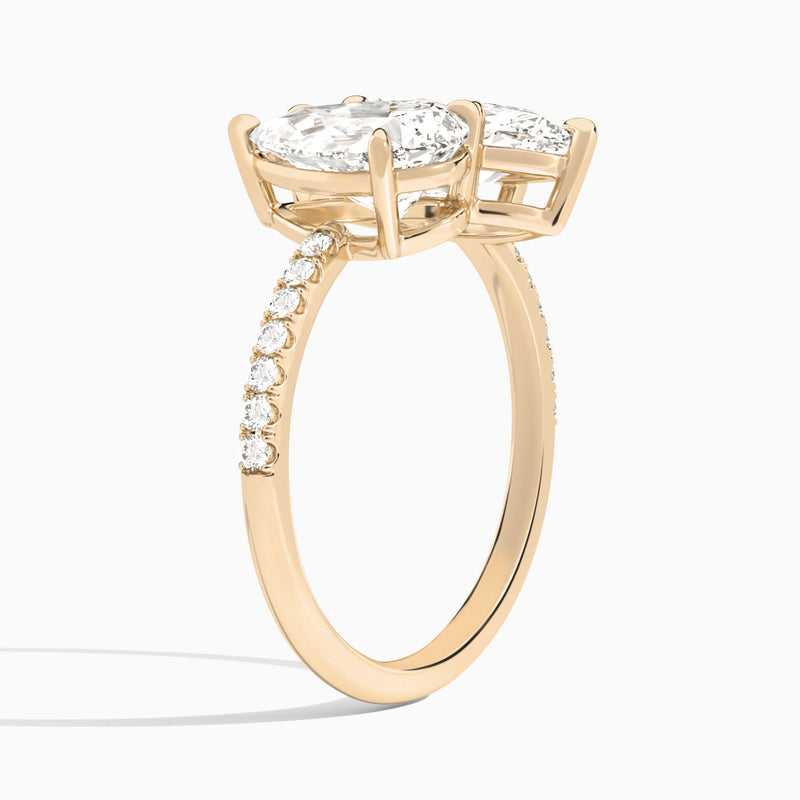 Toi Et Moi Pear and Marquise Accented Diamond Engagement Ring In 14K Rose Gold, Angle View
