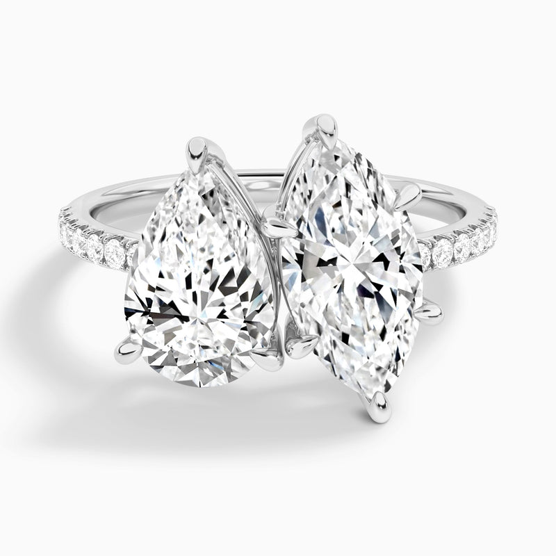 Toi Et Moi Pear and Marquise Accented Diamond Engagement Ring In 18K White Gold - Lucenjuri