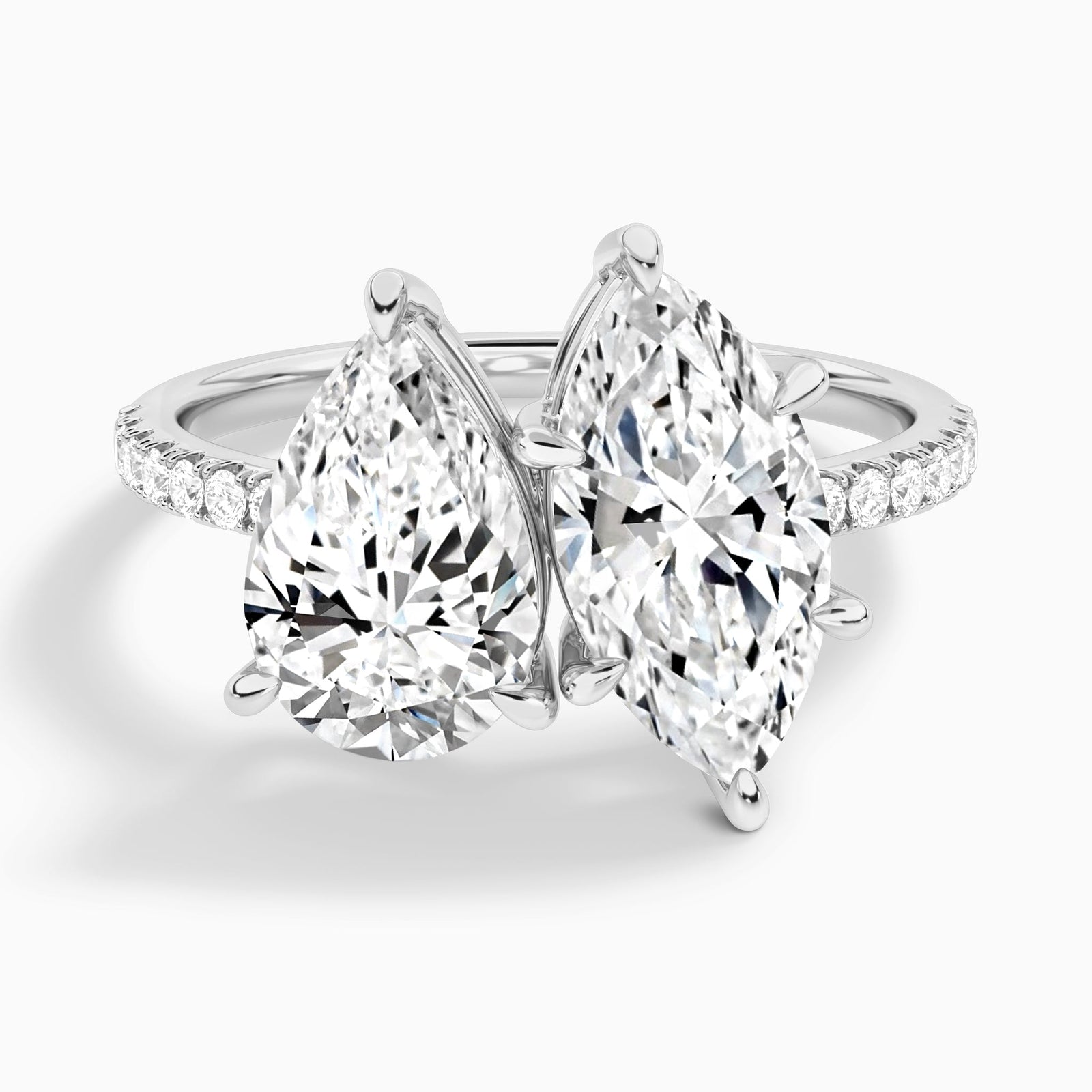 Toi Et Moi Pear and Marquise Accented Diamond Engagement Ring In 18K White Gold - Lucenjuri