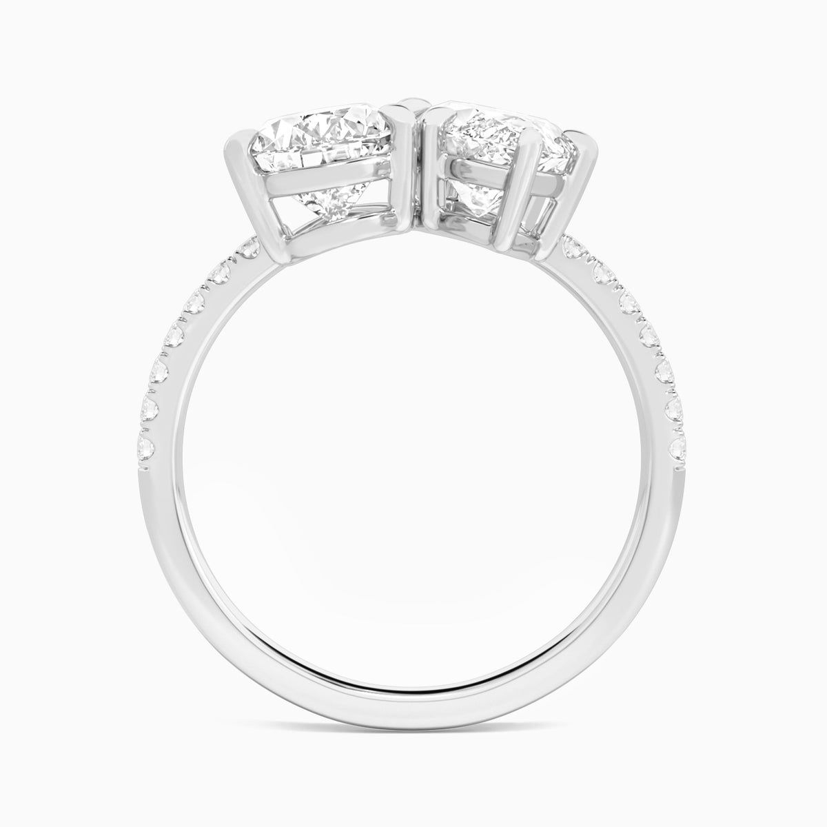 Toi Et Moi Pear and Marquise Accented Diamond Engagement Ring In 14K White Gold, Top View