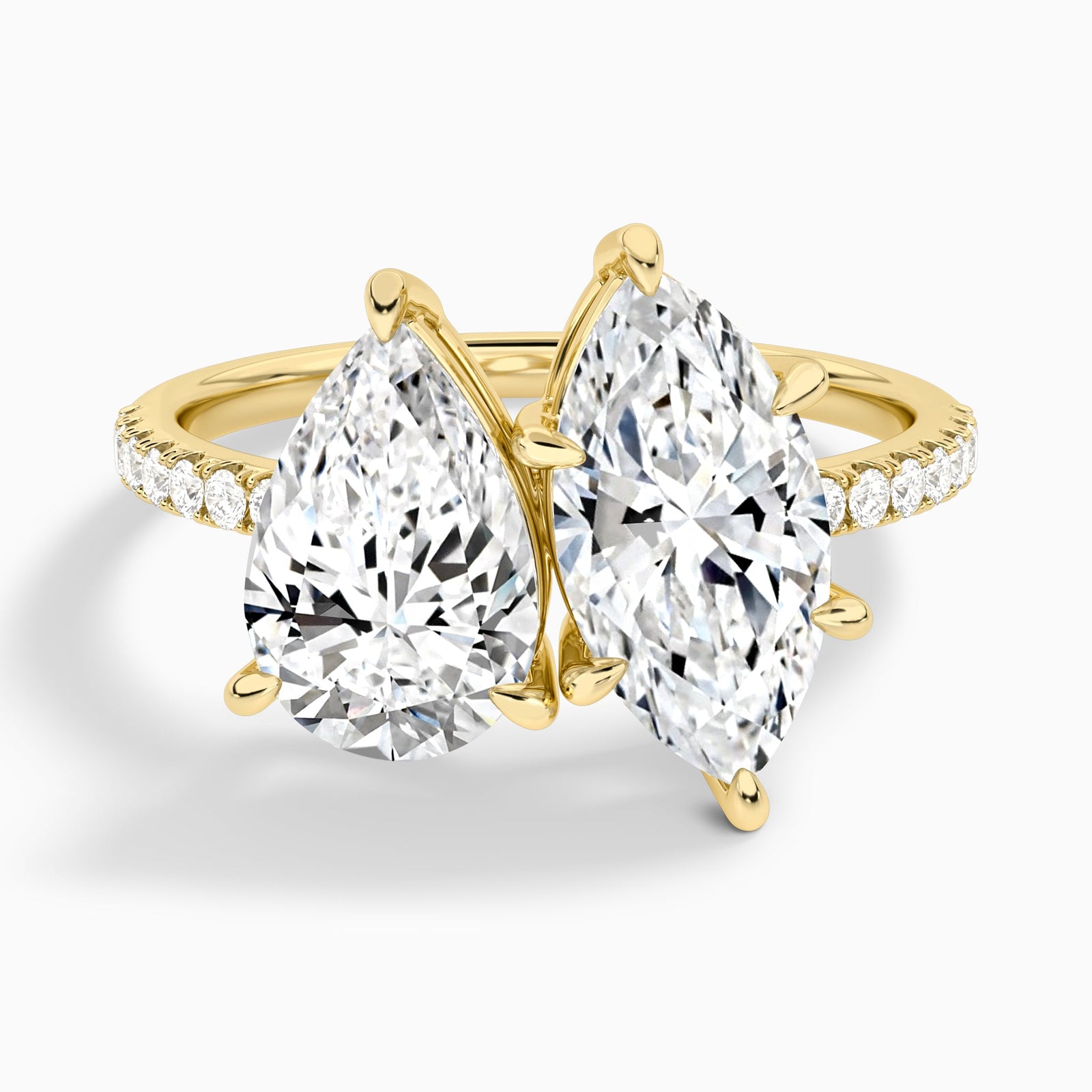 Toi Et Moi Pear and Marquise Accented Diamond Engagement Ring In 18K Yellow Gold - Lucenjuri