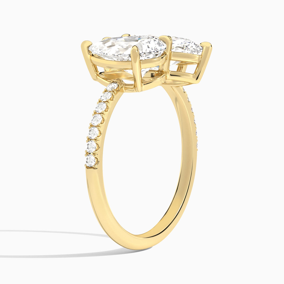 Toi Et Moi Pear and Marquise Accented Diamond Engagement Ring In 14K Yellow Gold, Angle View