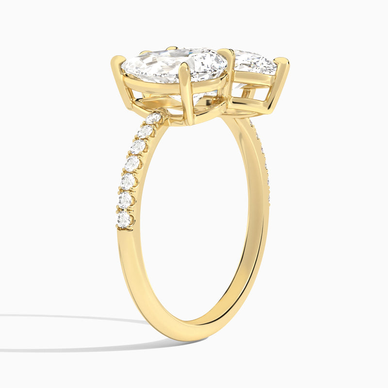 Toi Et Moi Pear and Marquise Accented Diamond Engagement Ring In 18K Yellow Gold, Angle View