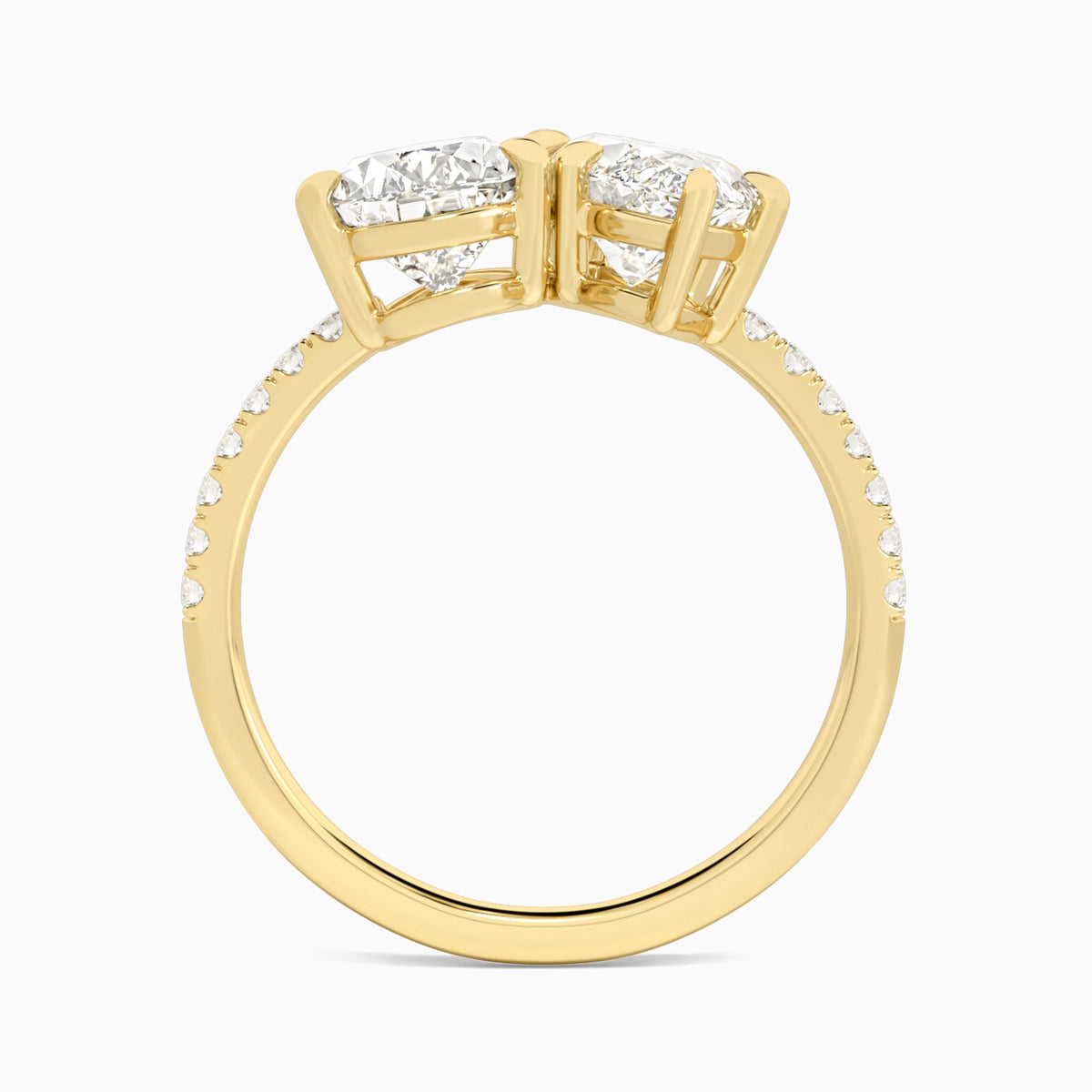 Toi Et Moi Pear and Marquise Accented Diamond Engagement Ring In 14K Yellow Gold, Top View