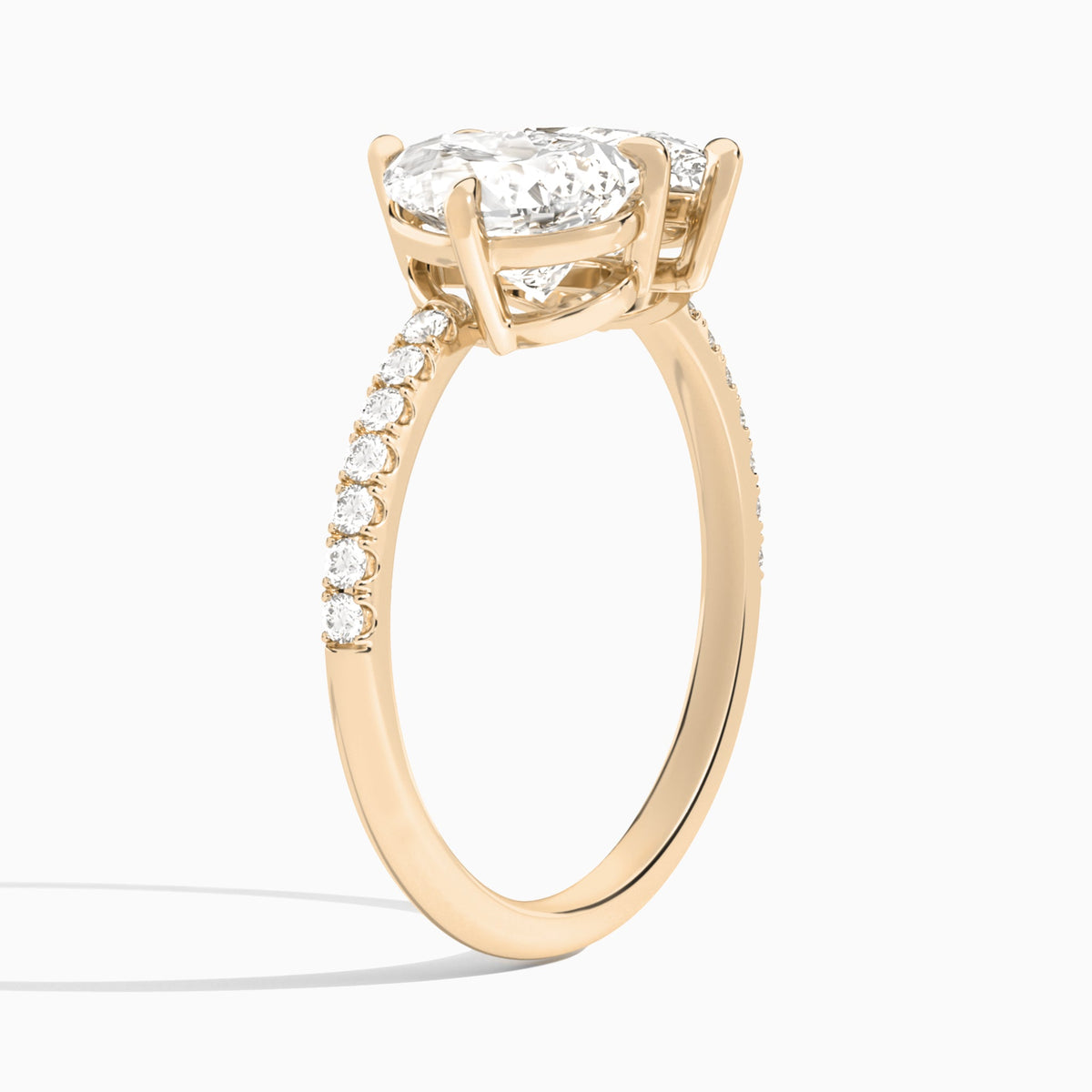 Toi Et Moi Pear and Pear Accented Diamond Engagement Ring In 14K Rose Gold, Angle View