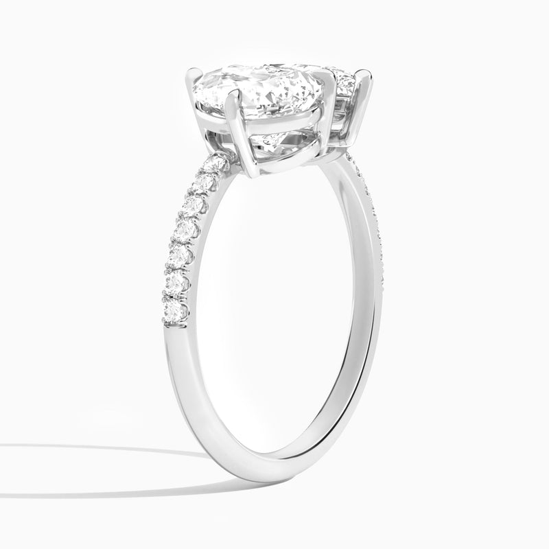 Toi Et Moi Pear and Pear Accented Diamond Engagement Ring In 14K White Gold, Angle View