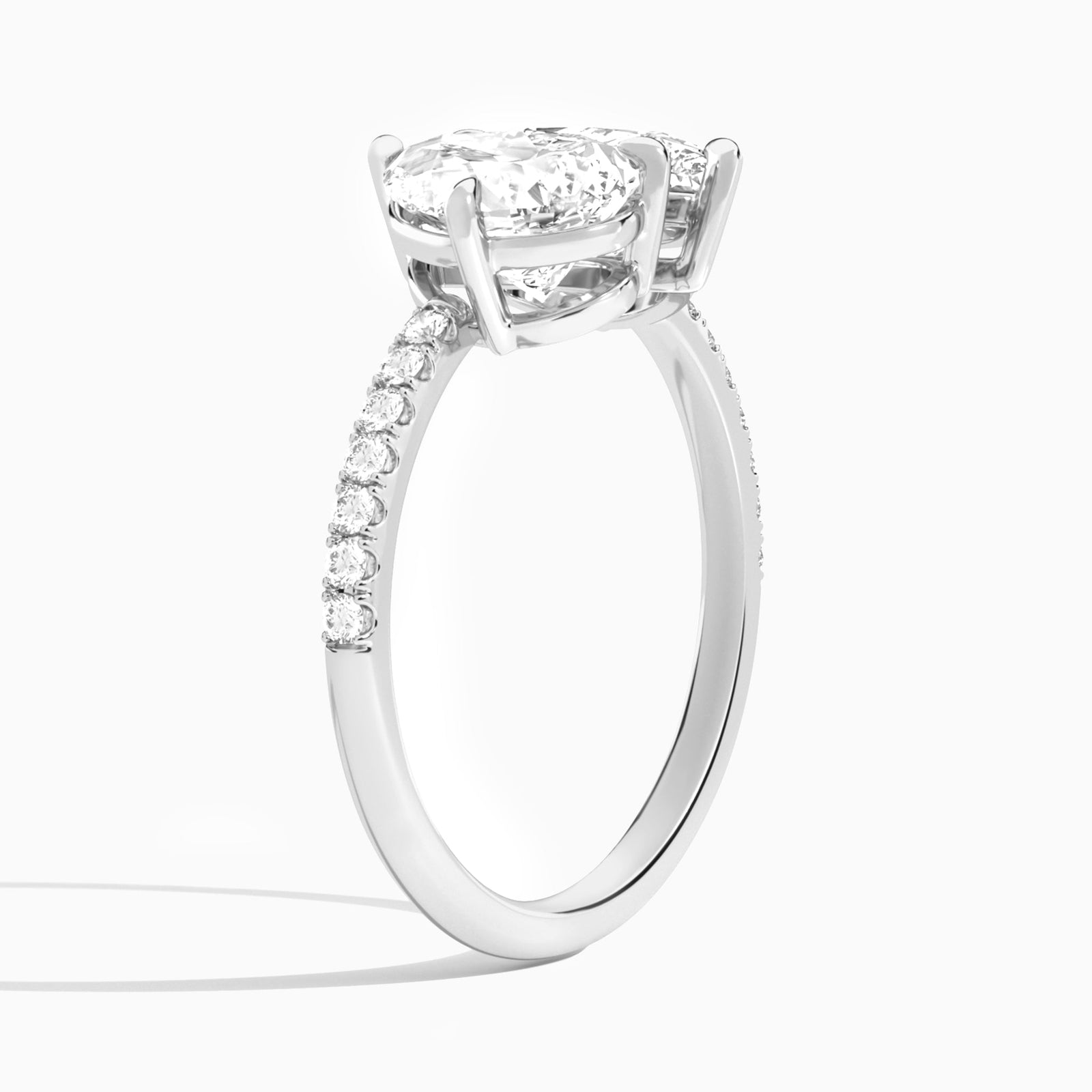 Toi Et Moi Pear and Pear Accented Diamond Engagement Ring In 14K White Gold, Angle View