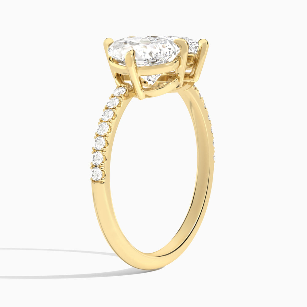 Toi Et Moi Pear and Pear Accented Diamond Engagement Ring In 14K Yellow Gold, Angle View