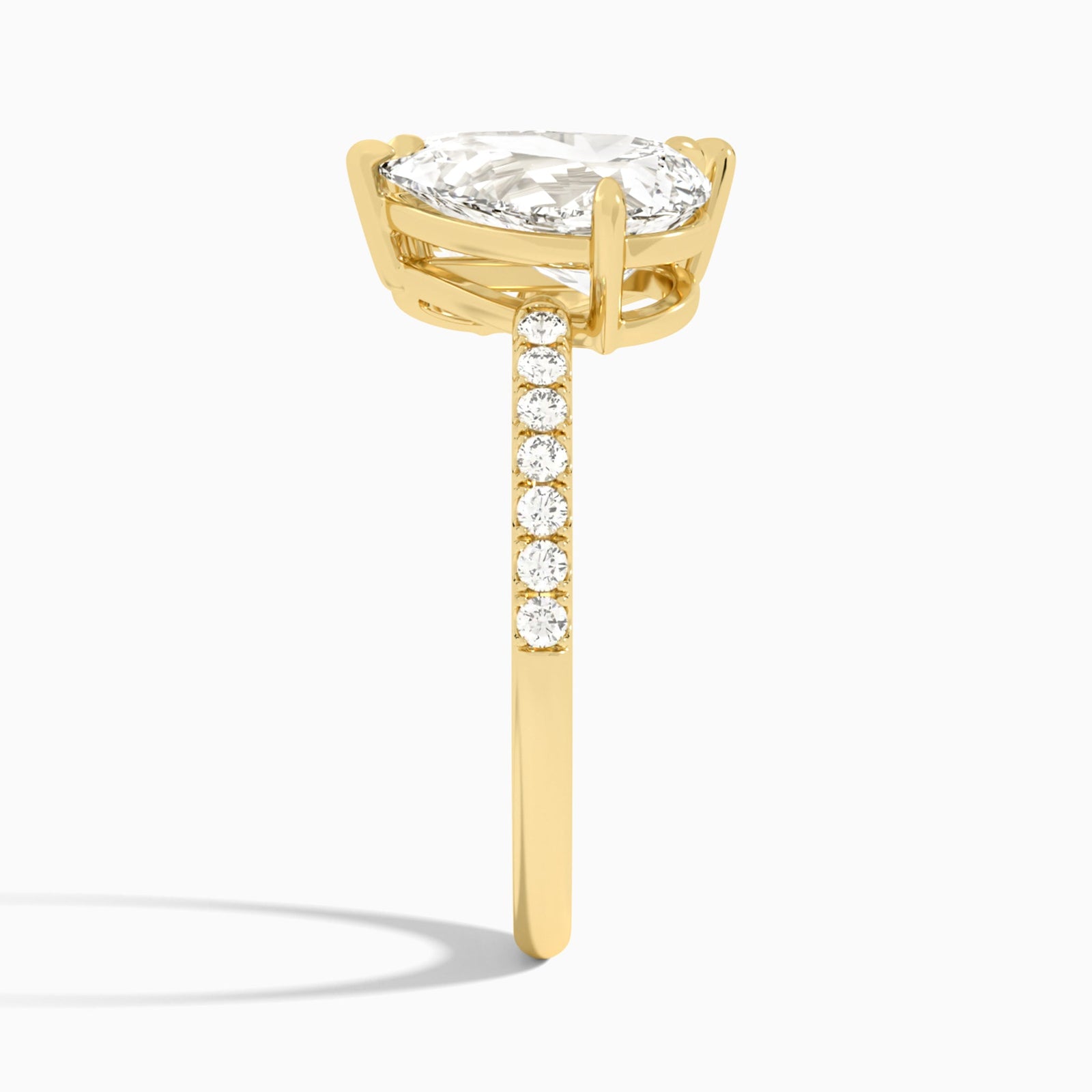 Toi Et Moi Pear and Pear Accented Diamond Engagement Ring In 14K Yellow Gold, Side View