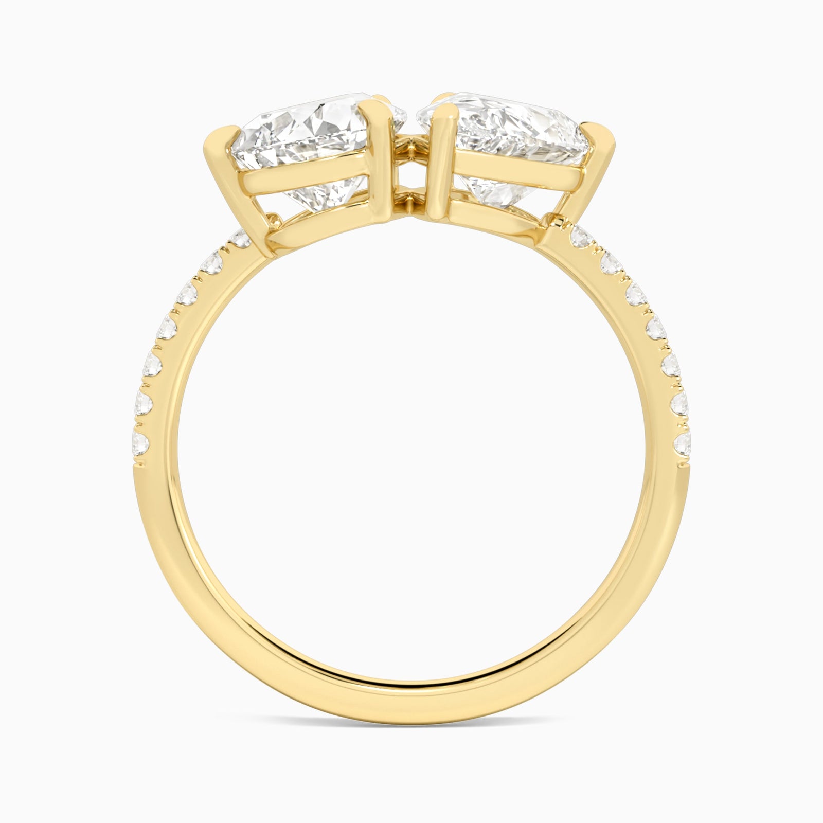 Toi Et Moi Pear and Pear Accented Diamond Engagement Ring In 18K Yellow Gold, Top View