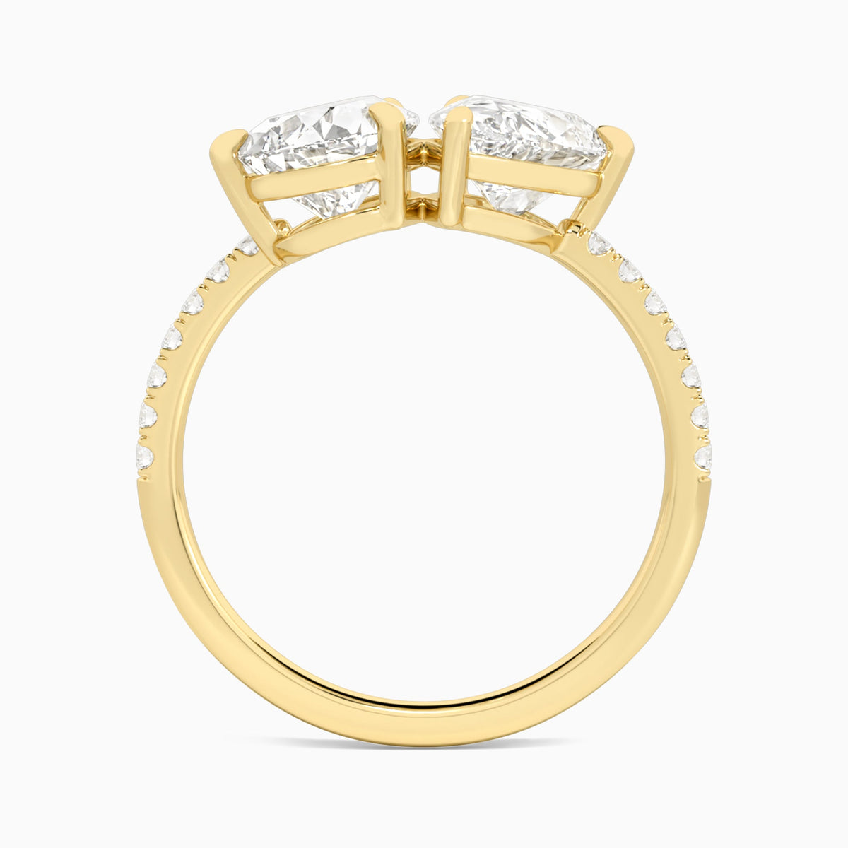 Toi Et Moi Pear and Pear Accented Diamond Engagement Ring In 14K Yellow Gold, Top View