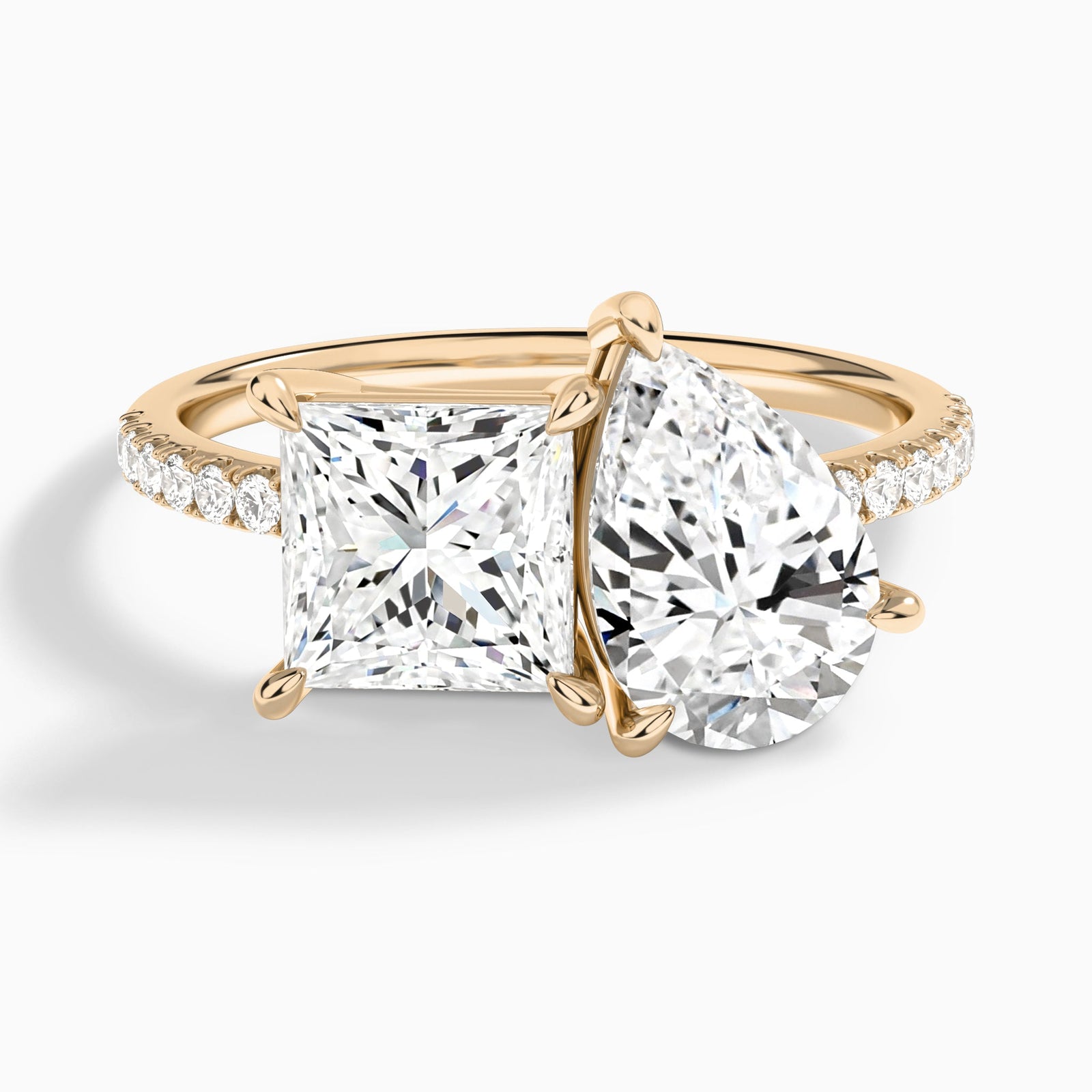 Toi Et Moi Princess and Pear Accented Diamond Engagement Ring In 14K Rose Gold - Lucenjuri