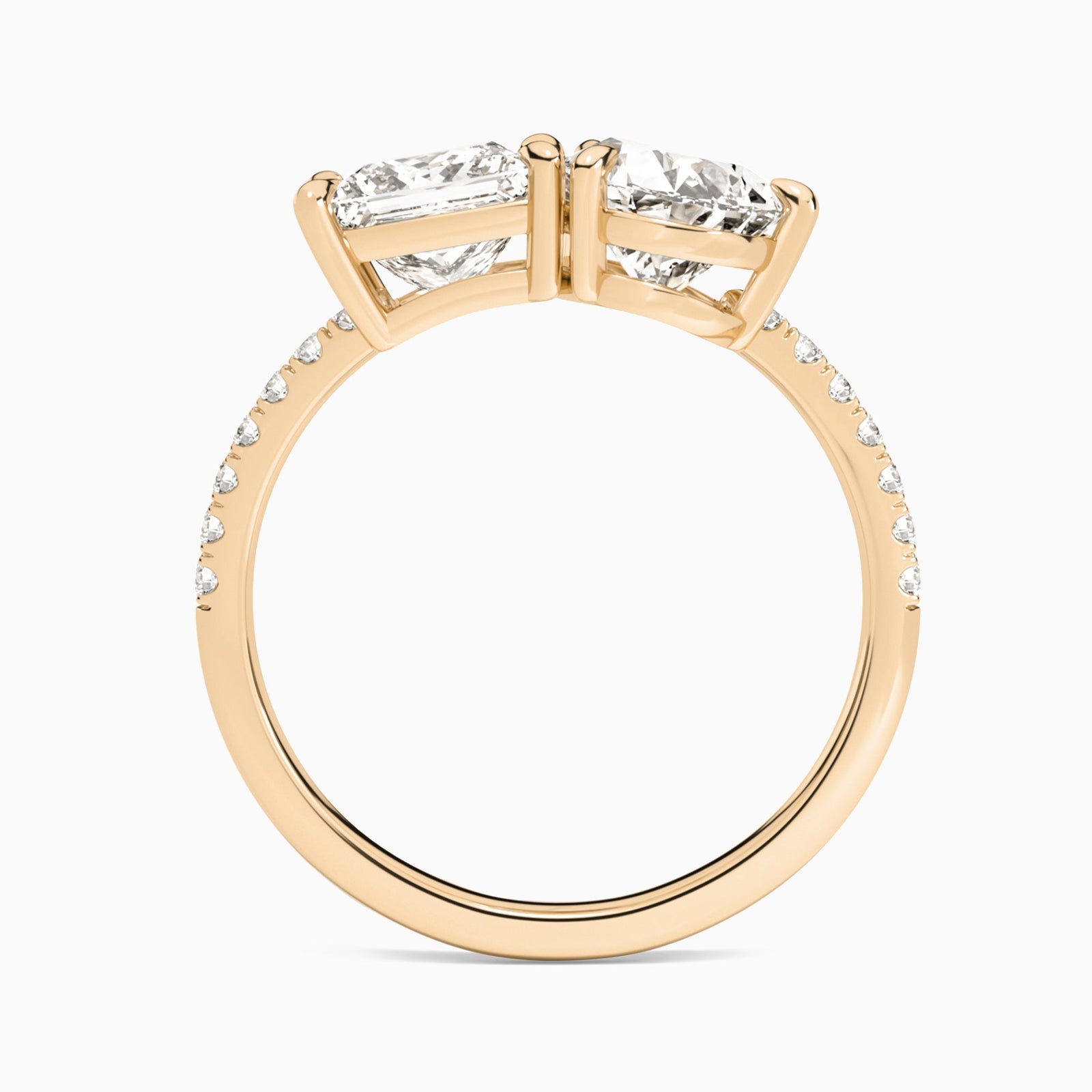 Toi Et Moi Princess and Pear Accented Diamond Engagement Ring In 14K Rose Gold, Top View