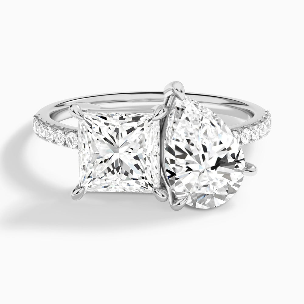 Toi Et Moi Princess and Pear Accented Diamond Engagement Ring In 14K White Gold - Lucenjuri