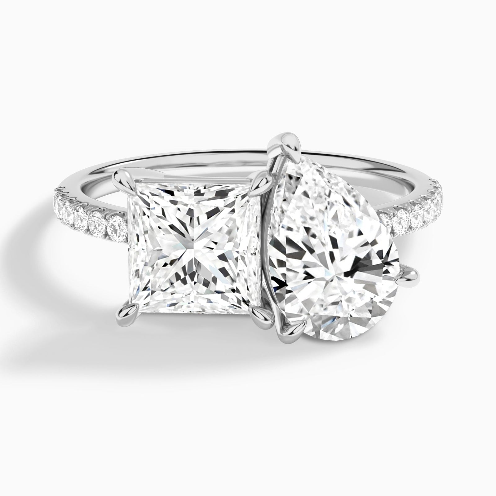Toi Et Moi Princess and Pear Accented Diamond Engagement Ring In 14K White Gold - Lucenjuri