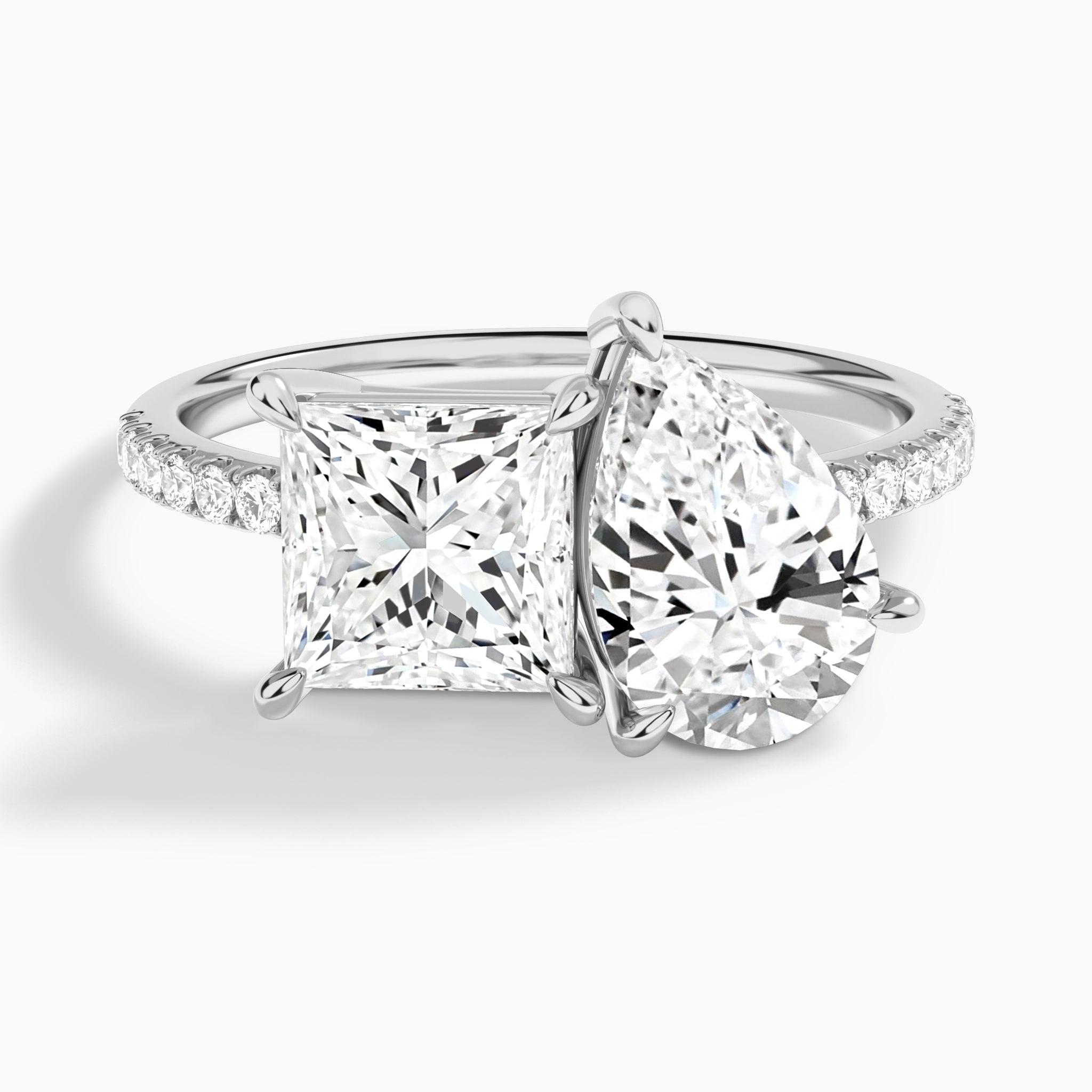 Toi Et Moi Princess and Pear Accented Diamond Engagement Ring In 14K White Gold - Lucenjuri