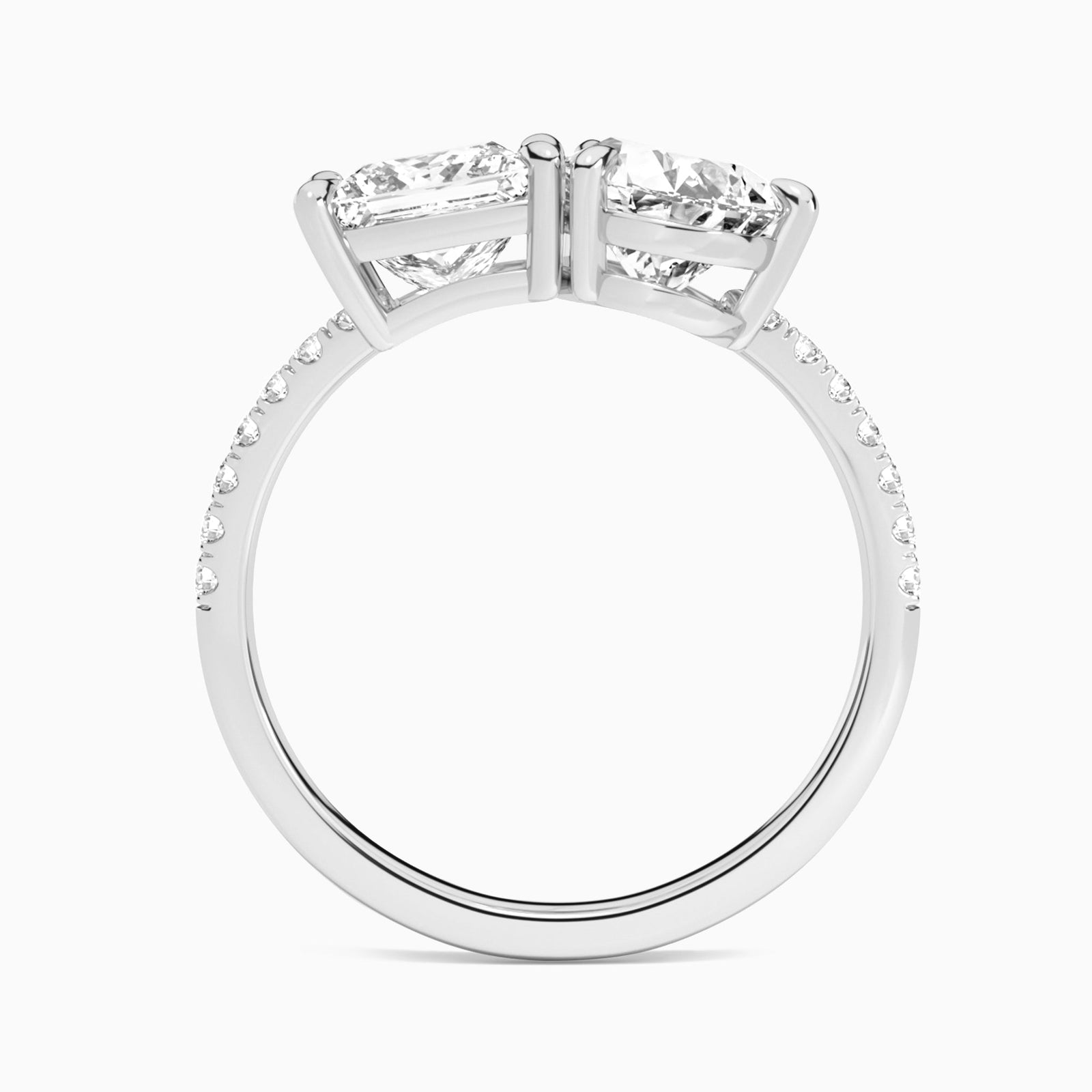 Toi Et Moi Princess and Pear Accented Diamond Engagement Ring In 14K White Gold, Top View