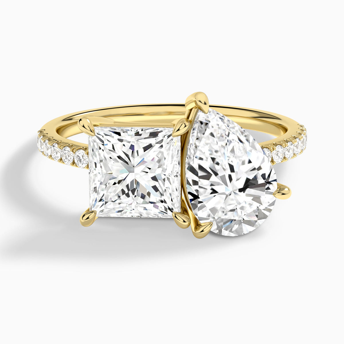 Toi Et Moi Princess and Pear Accented Diamond Engagement Ring In 14K Yellow Gold - Lucenjuri