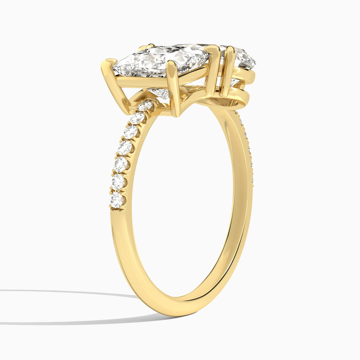Toi Et Moi Princess and Pear Accented Diamond Engagement Ring In 14K Yellow Gold, Angle View