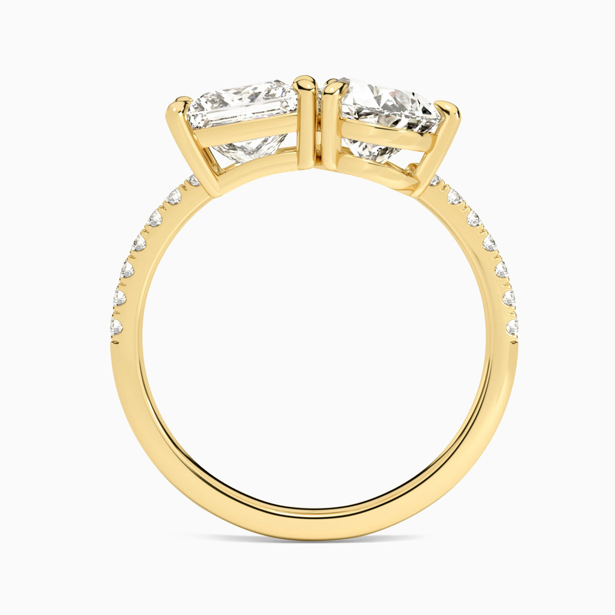 Toi Et Moi Princess and Pear Accented Diamond Engagement Ring In 14K Yellow Gold, Top View