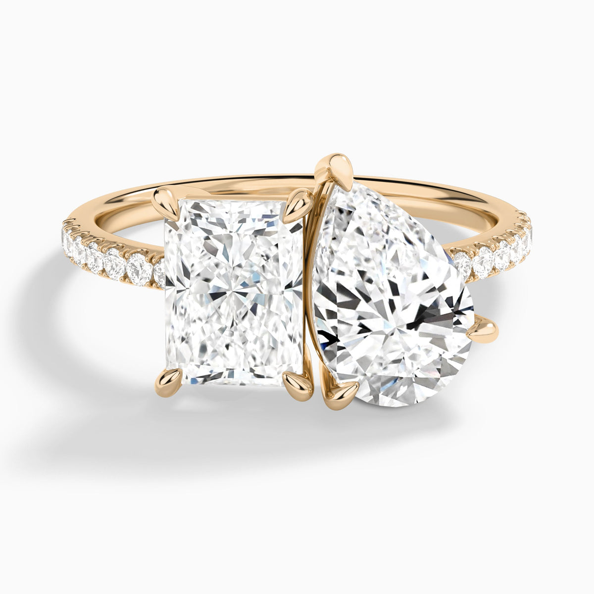 Toi Et Moi Radiant and Pear Accented Diamond Engagement Ring In 14K Rose Gold - Lucenjuri