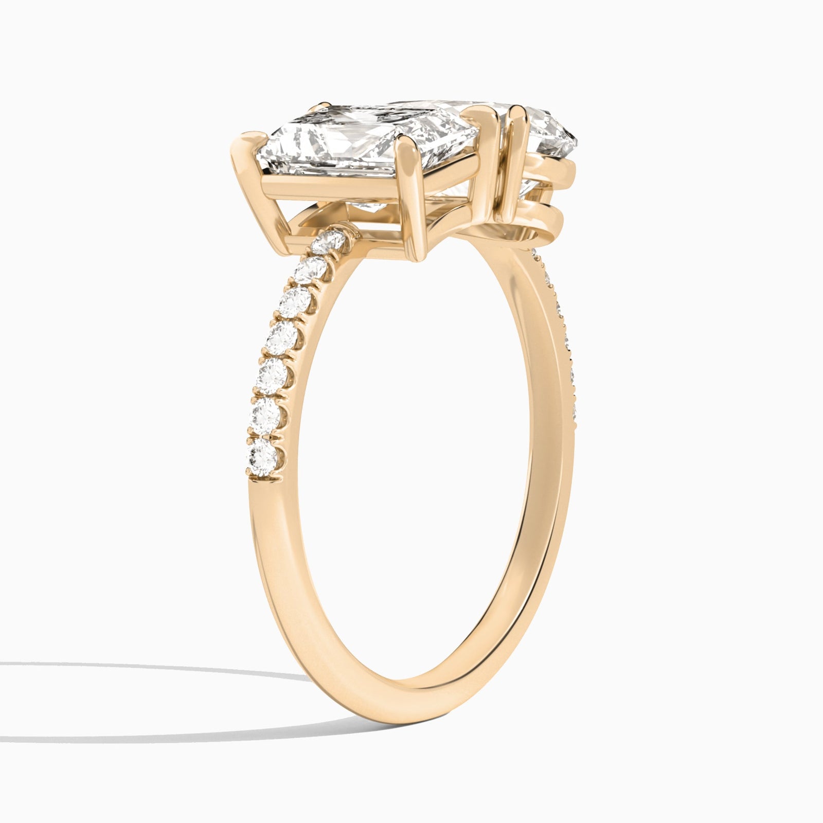 Toi Et Moi Radiant and Pear Accented Diamond Engagement Ring In 14K Rose Gold, Angle View