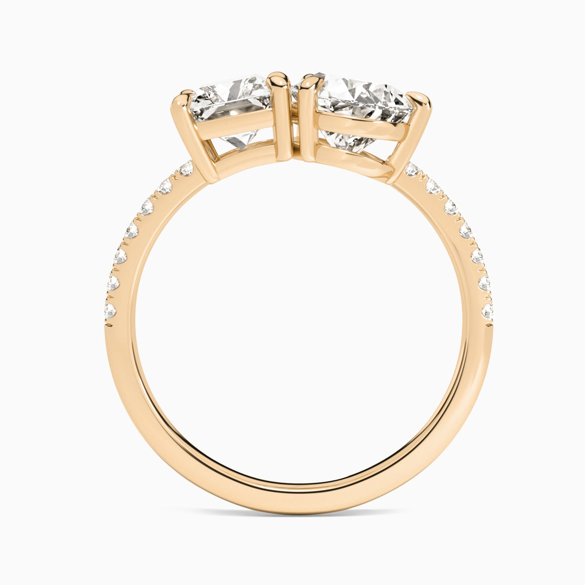 Toi Et Moi Radiant and Pear Accented Diamond Engagement Ring In 14K Rose Gold, Top View