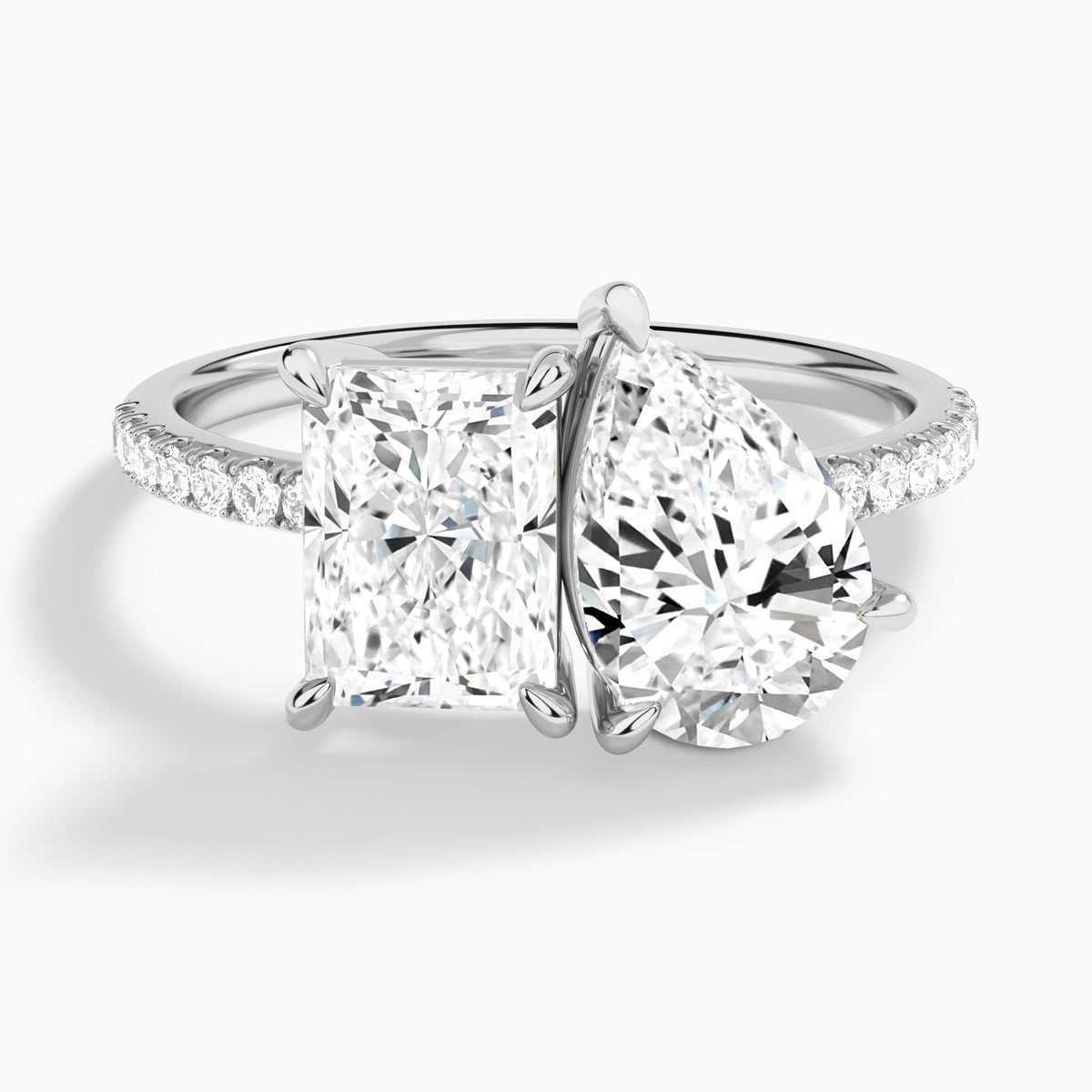 Toi Et Moi Radiant and Pear Accented Diamond Engagement Ring In 18K White Gold - Lucenjuri