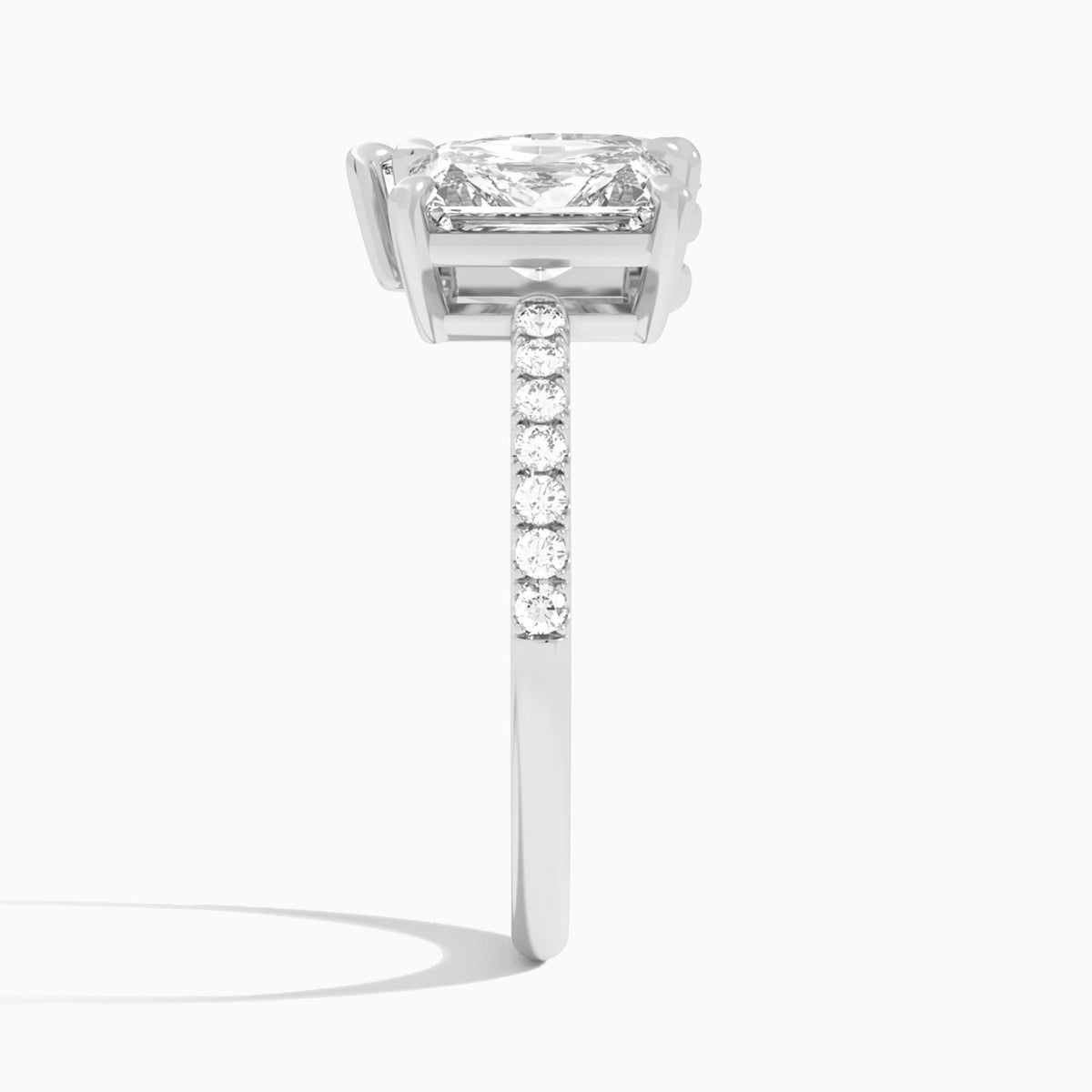 Toi Et Moi Radiant and Pear Accented Diamond Engagement Ring In 18K White Gold, Side View