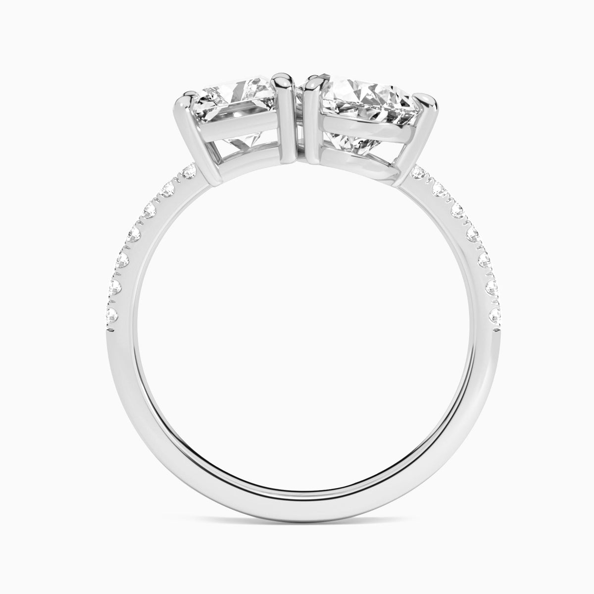 Toi Et Moi Radiant and Pear Accented Diamond Engagement Ring In 18K White Gold, Top View