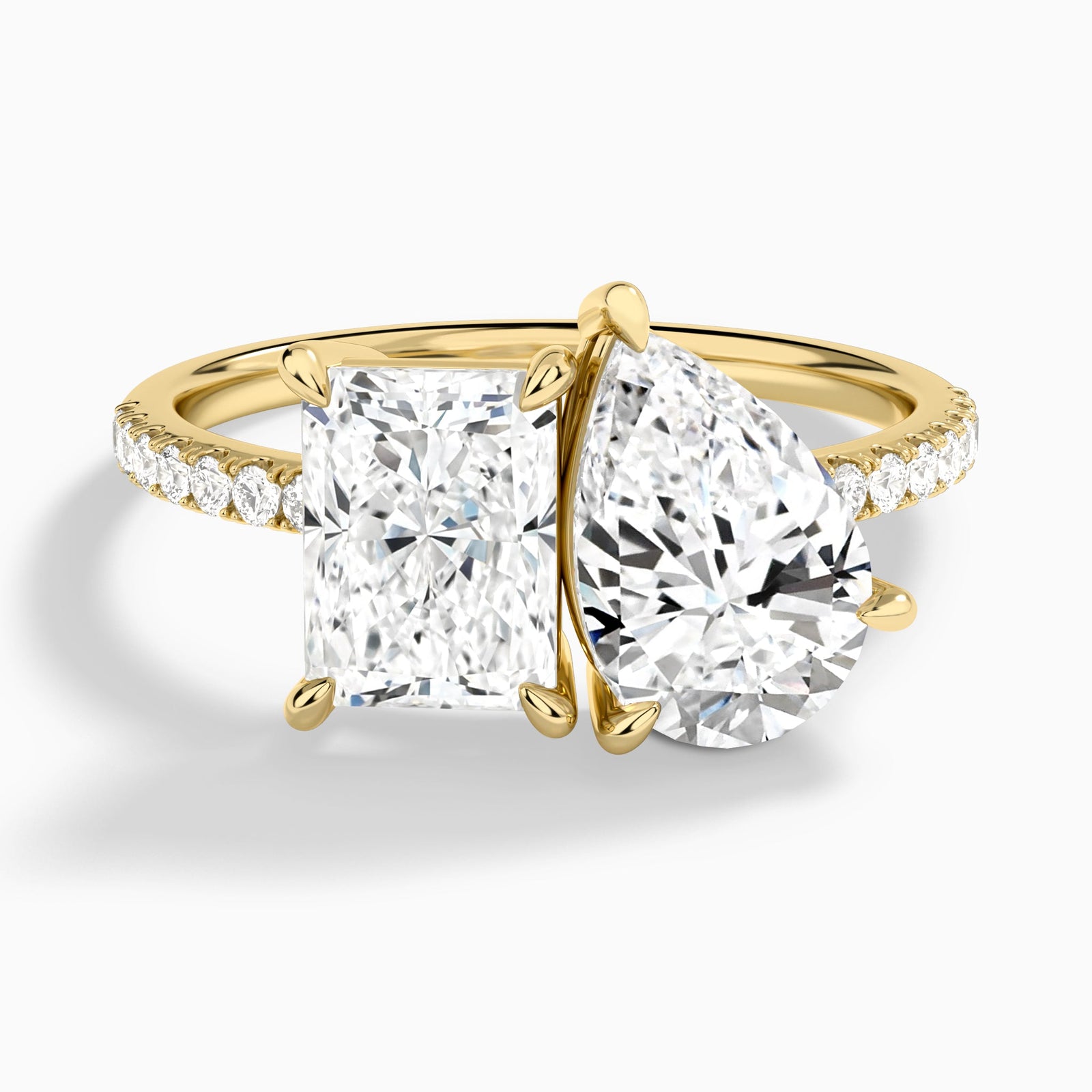 Toi Et Moi Radiant and Pear Accented Diamond Engagement Ring In 18K Yellow Gold - Lucenjuri