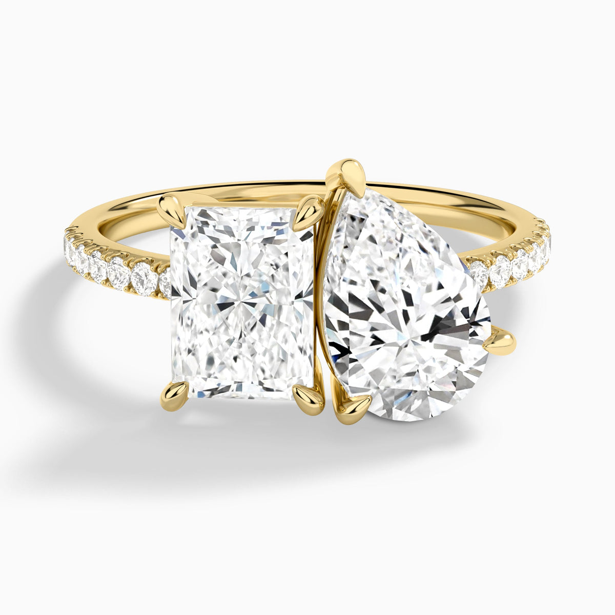 Toi Et Moi Radiant and Pear Accented Diamond Engagement Ring In 14K Yellow Gold - Lucenjuri