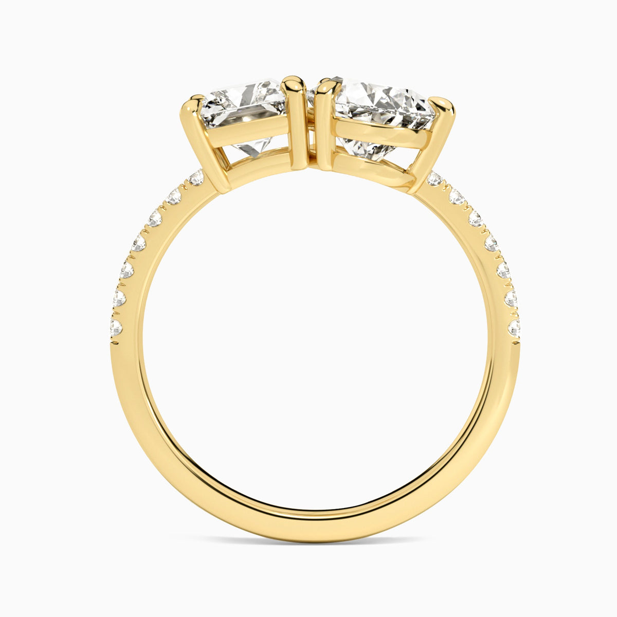 Toi Et Moi Radiant and Pear Accented Diamond Engagement Ring In 18K Yellow Gold, Top View