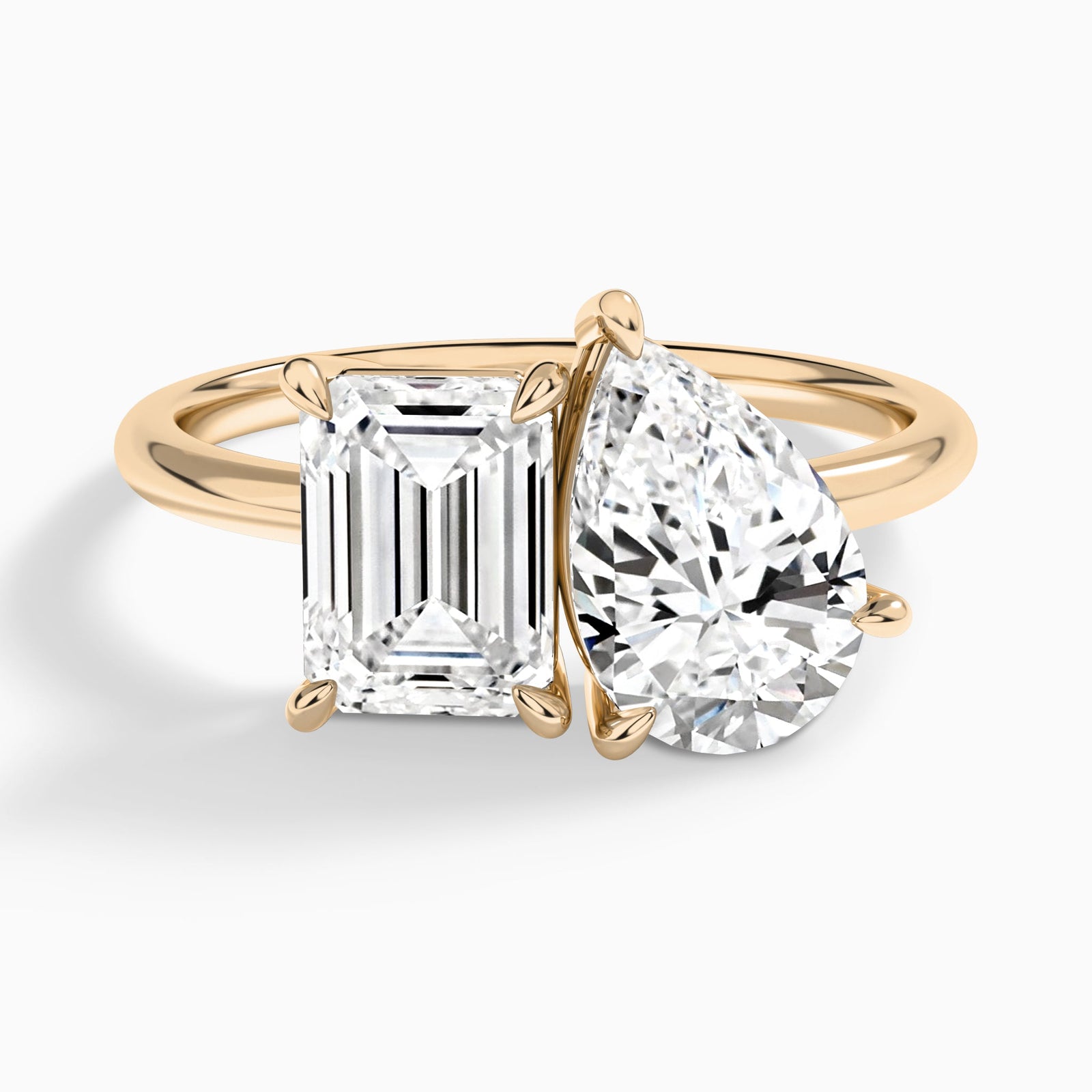 Toi Et Moi Emerald and Pear Diamond Engagement Ring In 14K Rose Gold - Lucenjuri