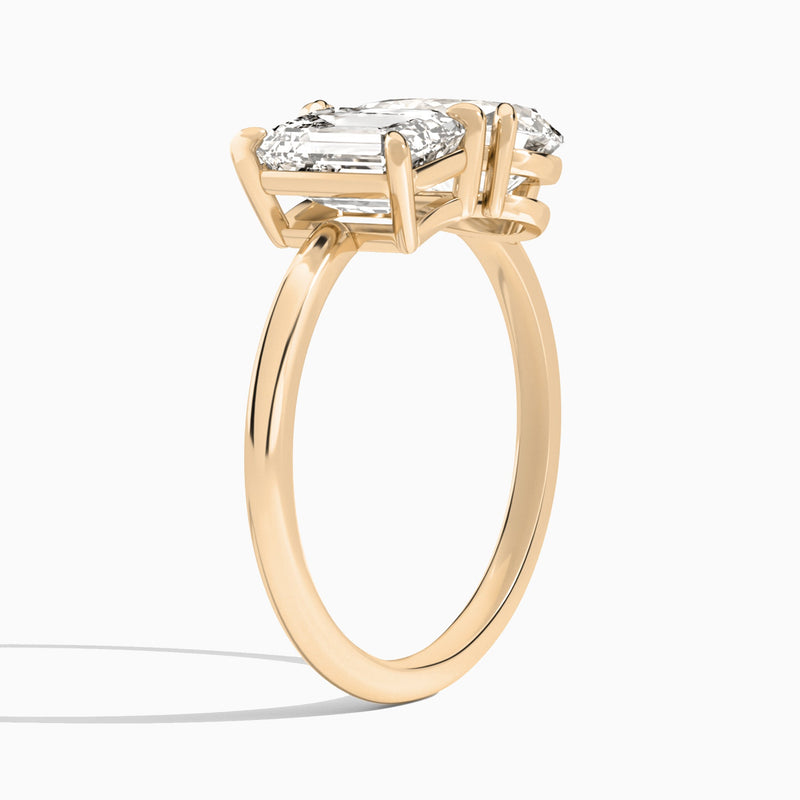 Toi Et Moi Emerald and Pear Diamond Engagement Ring In 14K Rose Gold, Angle View