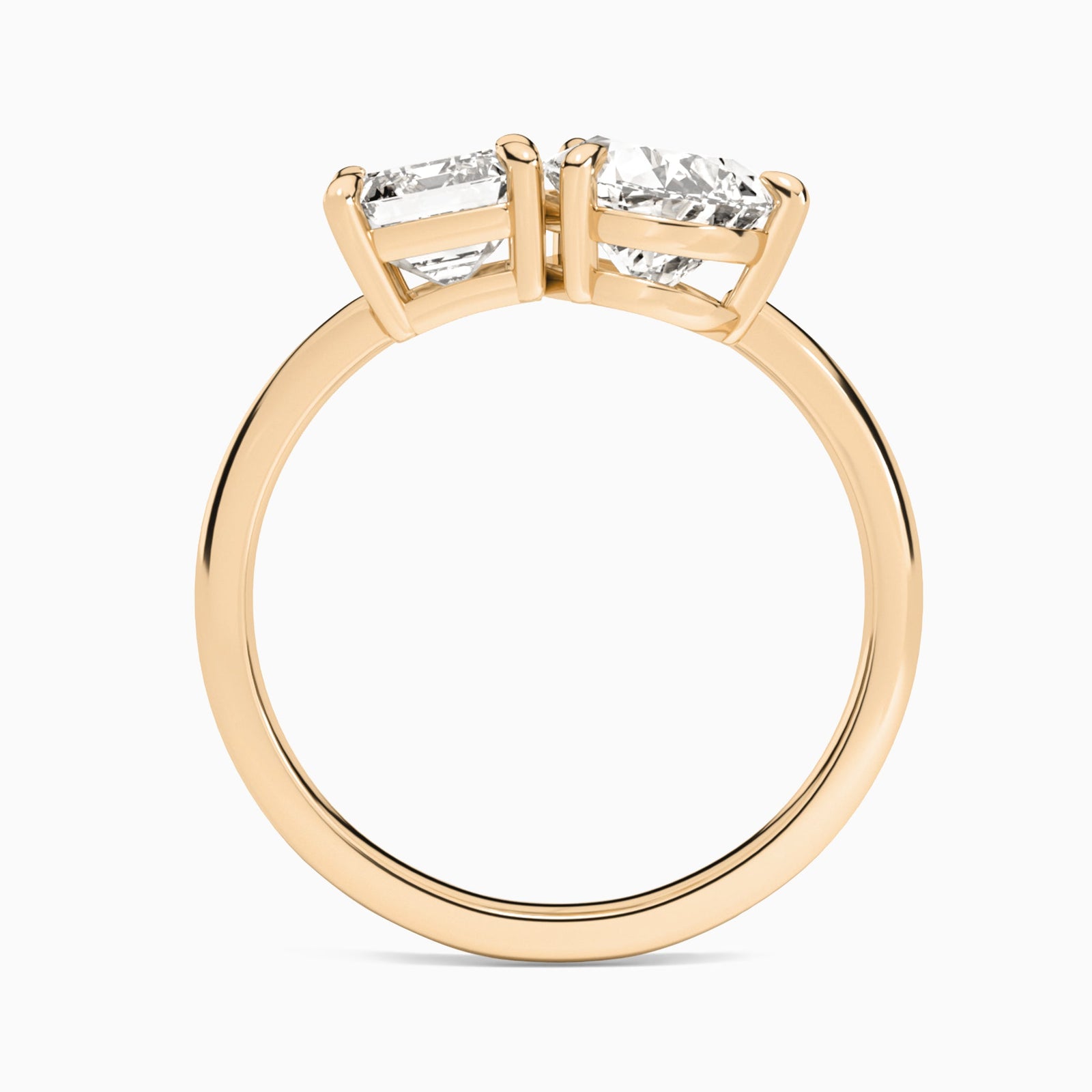 Toi Et Moi Emerald and Pear Diamond Engagement Ring In 14K Rose Gold, Top View