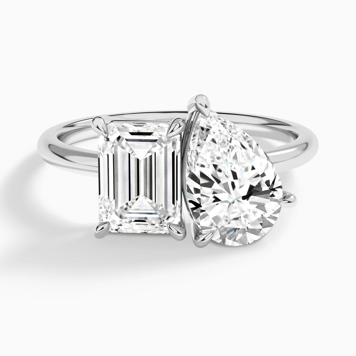 Toi Et Moi Emerald and Pear Diamond Engagement Ring In 18K White Gold - Lucenjuri