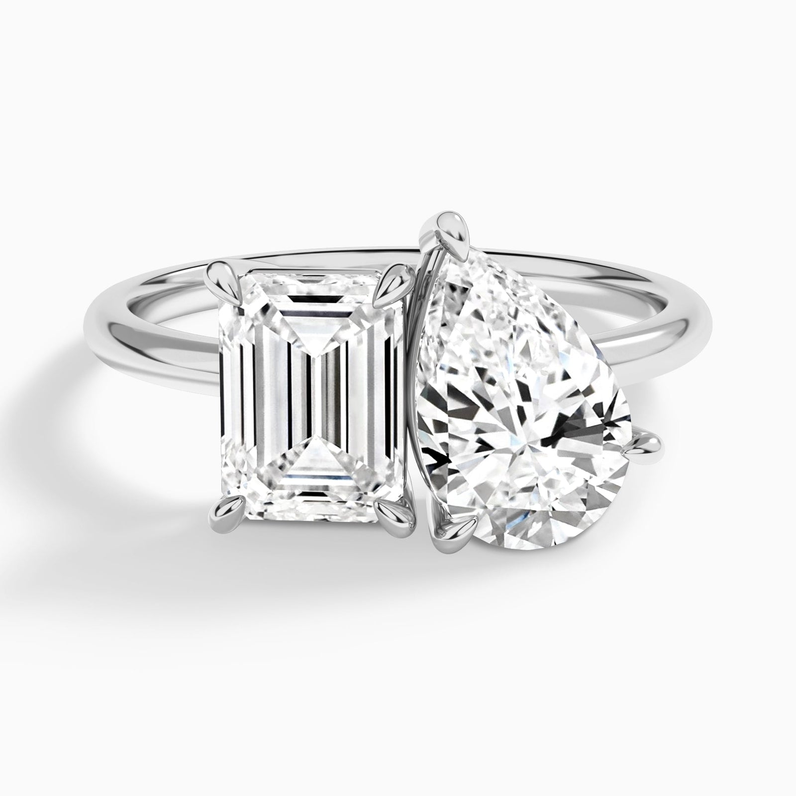 Toi Et Moi Emerald and Pear Diamond Engagement Ring In 18K White Gold - Lucenjuri
