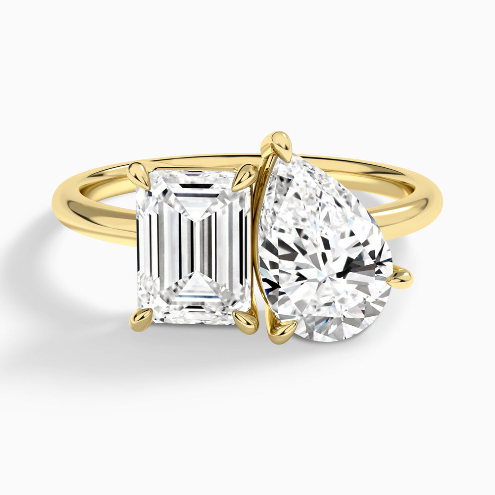 Toi Et Moi Emerald and Pear Diamond Engagement Ring In 14K Yellow Gold - Lucenjuri