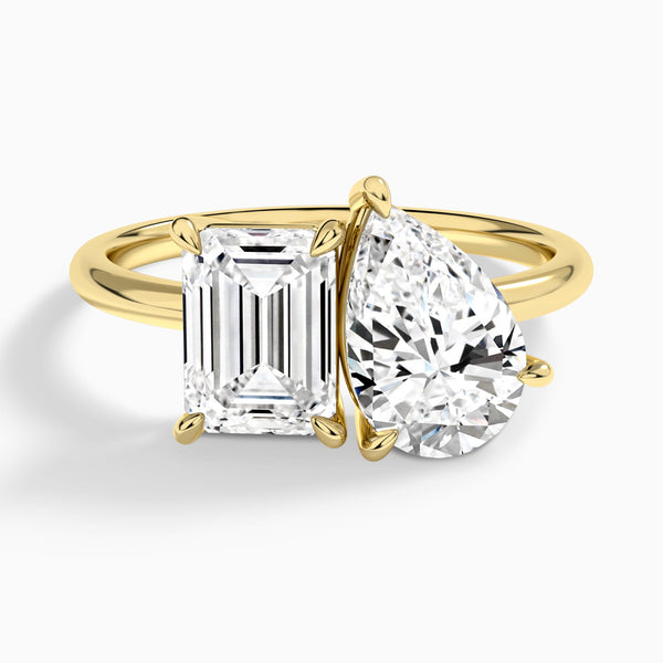Toi Et Moi Emerald and Pear Diamond Engagement Ring In 14K Yellow Gold - Lucenjuri