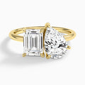 Toi Et Moi Emerald and Pear Diamond Engagement Ring In 18K Yellow Gold - Lucenjuri