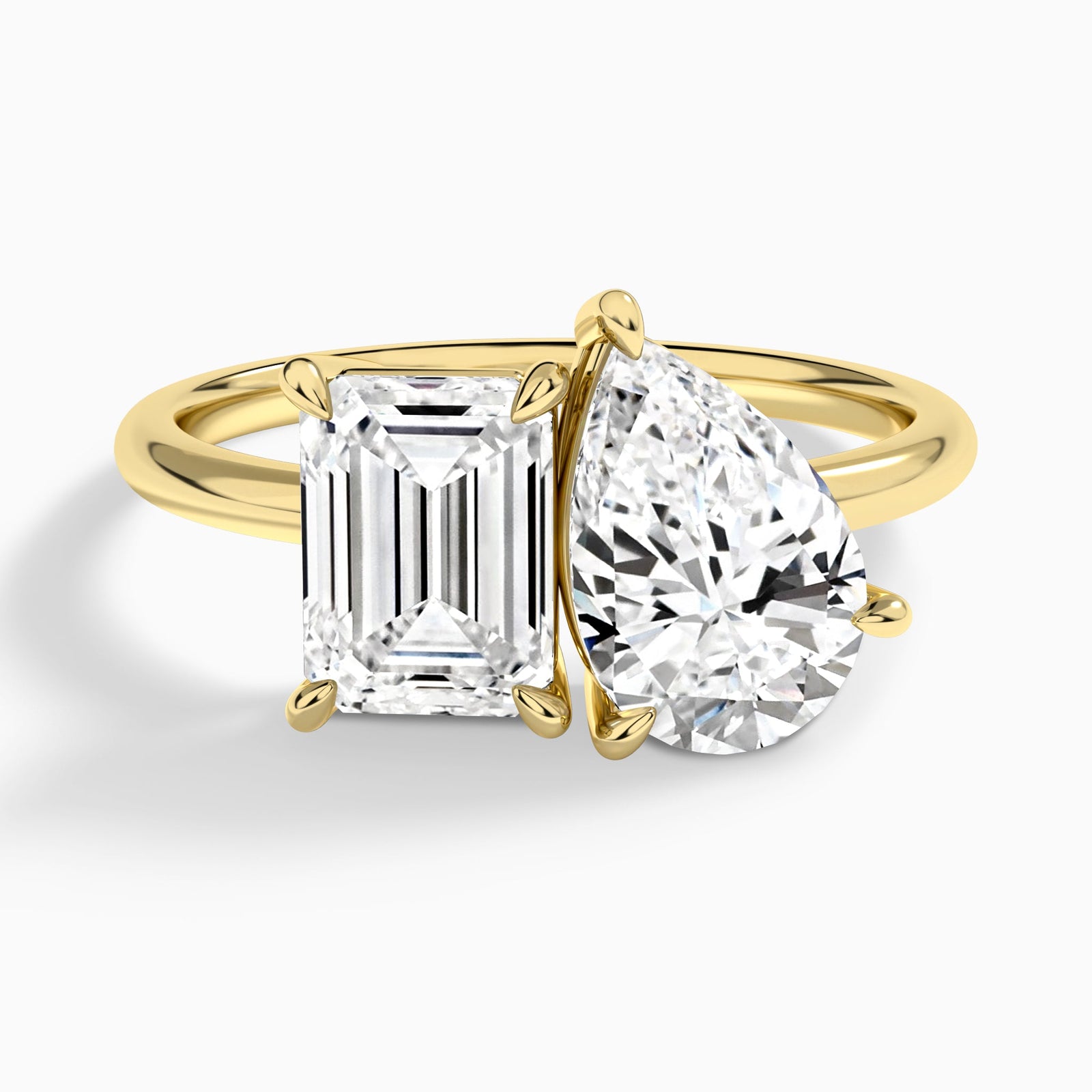 Toi Et Moi Emerald and Pear Diamond Engagement Ring In 18K Yellow Gold - Lucenjuri