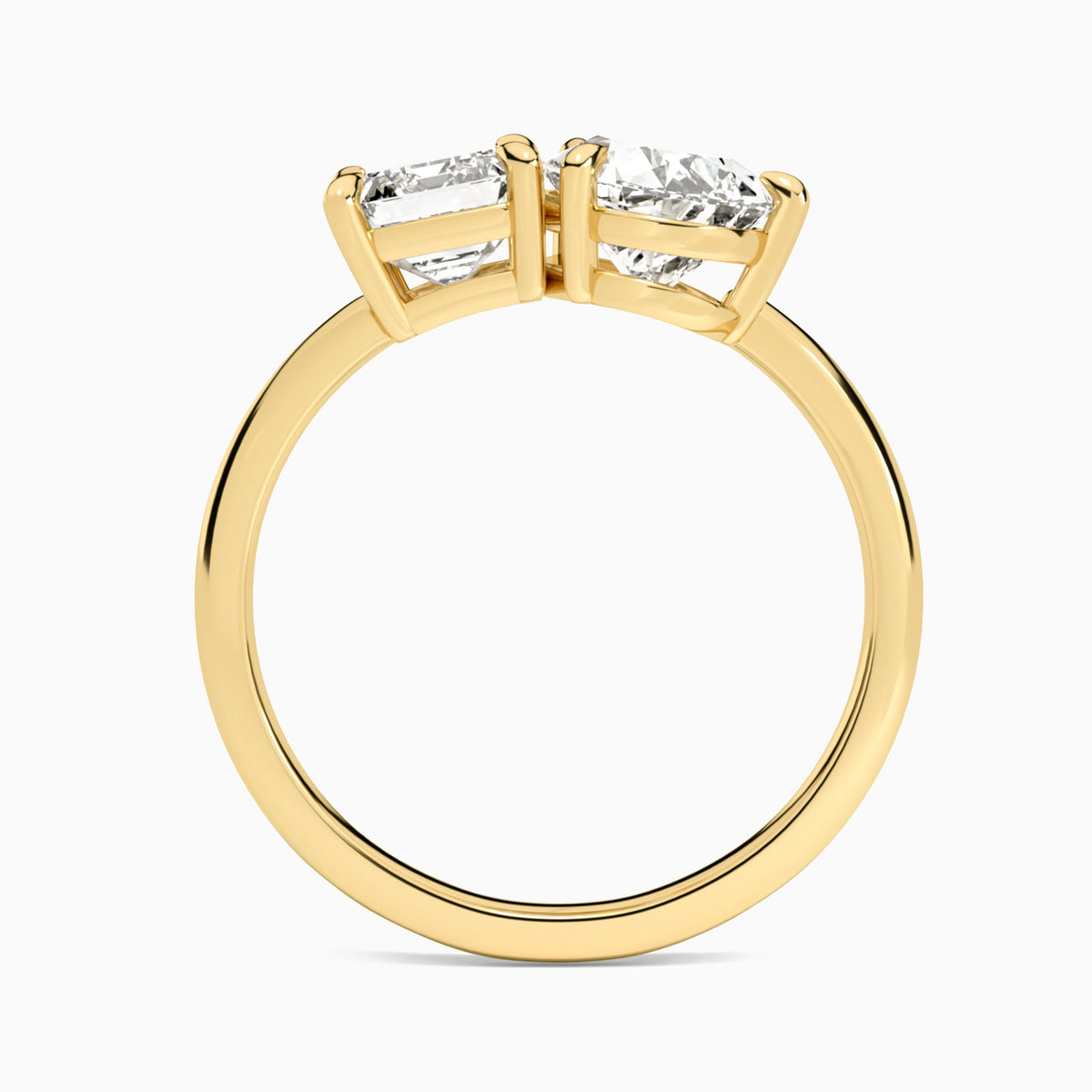 Toi Et Moi Emerald and Pear Diamond Engagement Ring In 14K Yellow Gold, Top View