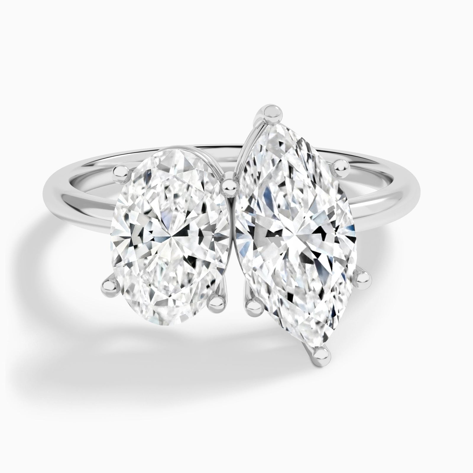Toi Et Moi Oval and Marquise Diamond Engagement Ring In 18K White Gold - Lucenjuri