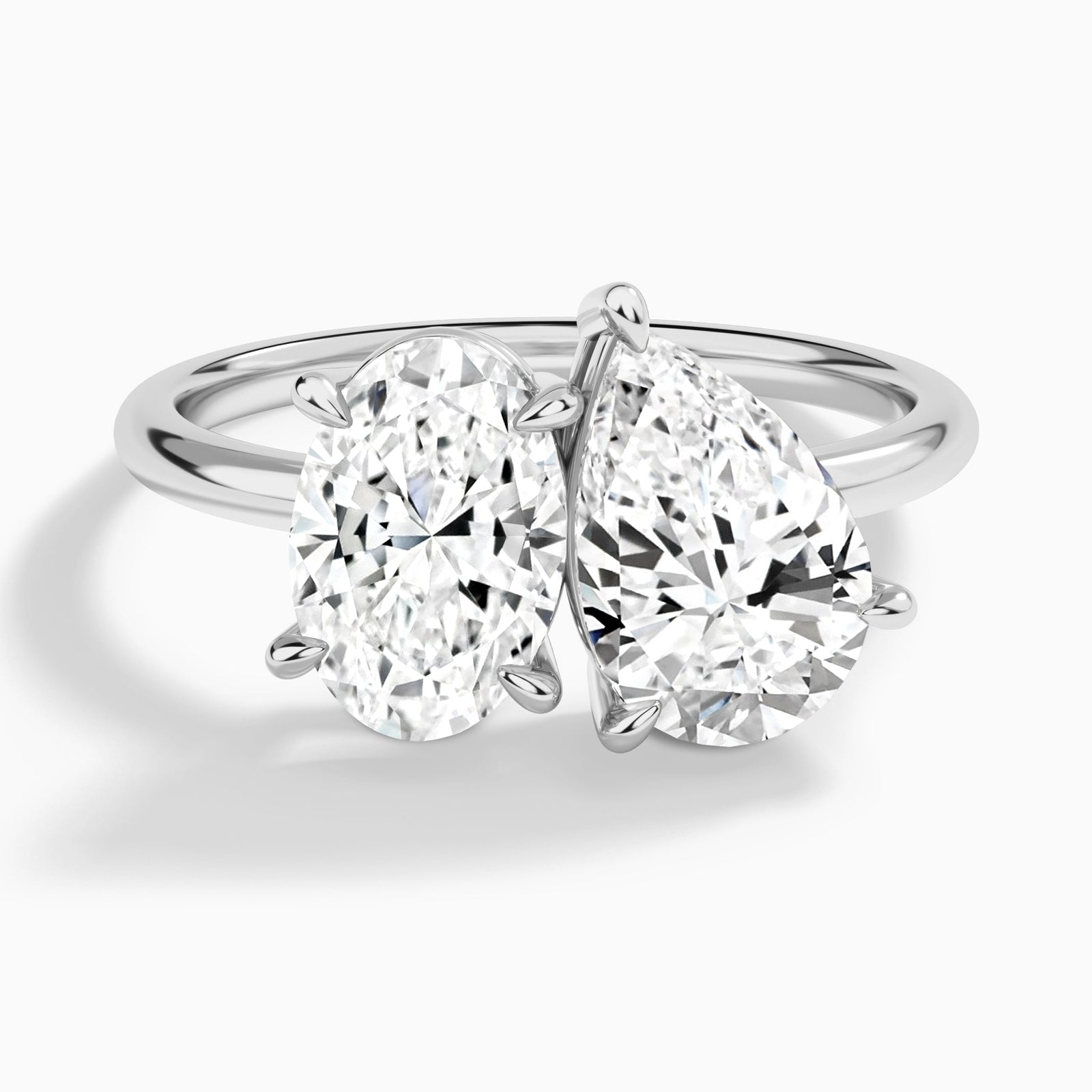 Toi Et Moi Oval and Pear Diamond Engagement Ring In 14K White Gold - Lucenjuri