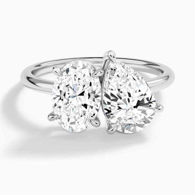 Toi Et Moi Oval and Pear Diamond Engagement Ring In 18K White Gold - Lucenjuri