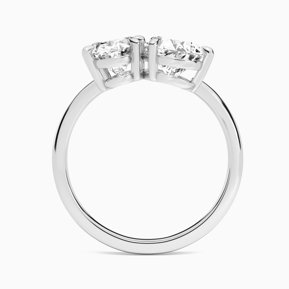 Toi Et Moi Oval and Pear Diamond Engagement Ring In 18K White Gold, Top View