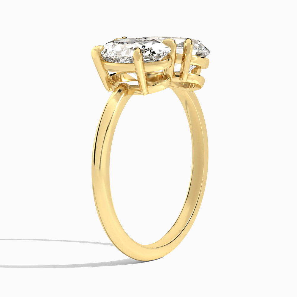 Toi Et Moi Oval and Pear Diamond Engagement Ring In 14K Yellow Gold, Angle View